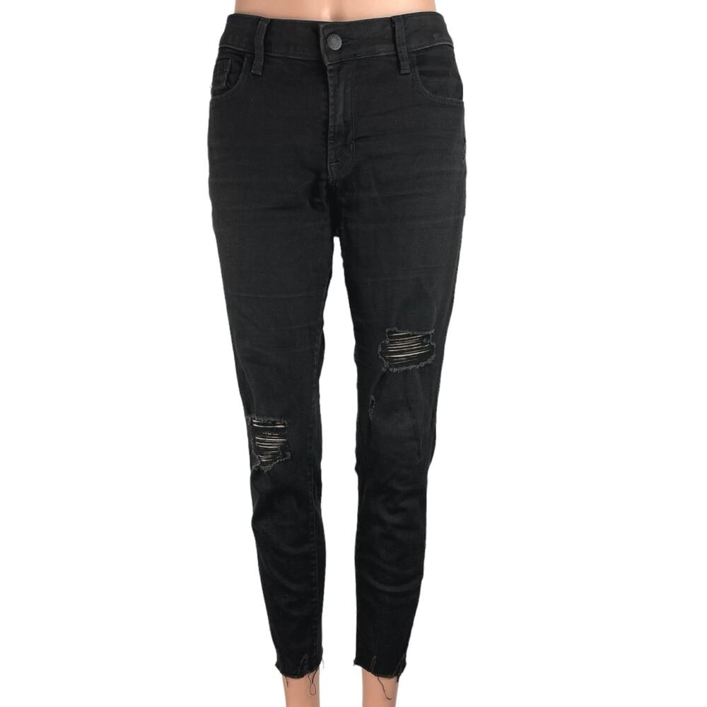 Old Navy Rockstar Black Super Skinny Mid Rise Distressed Ankle Denim Jeans Sz 10